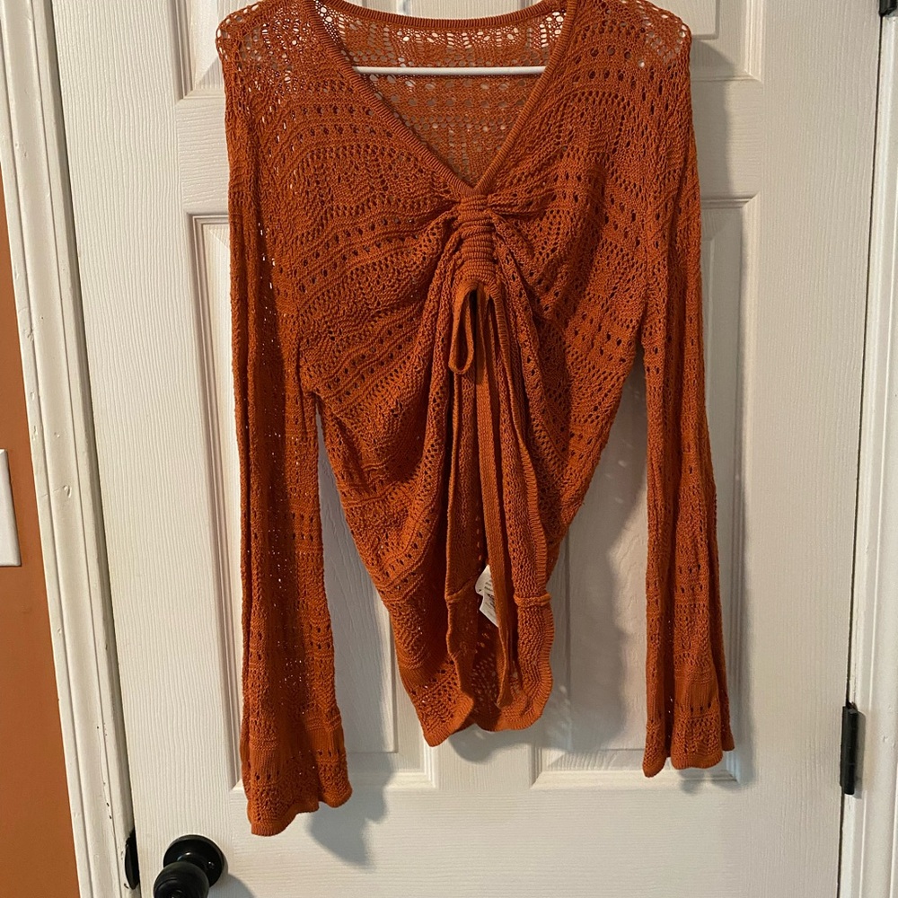 Rust Orange Crochet-Style Top - Picture 5 of 5